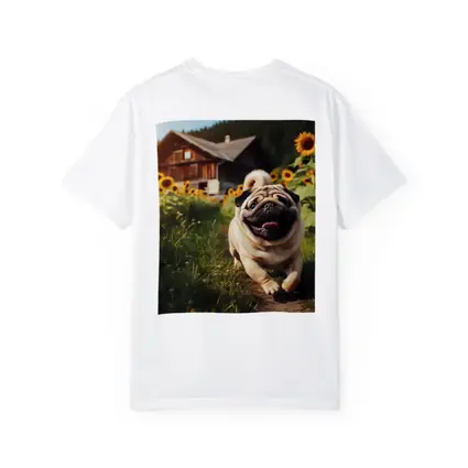 Happy Pug Running Through Sunflower Field