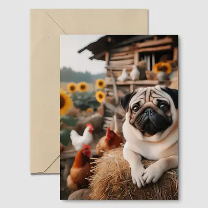 Pug Dog Resting on Farm Hay Bale