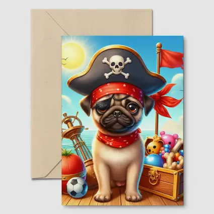 Pirate Pug Puppy on Ocean Ship