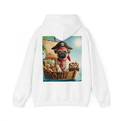 Pug Puppy Pirate Captain On Wooden Boat