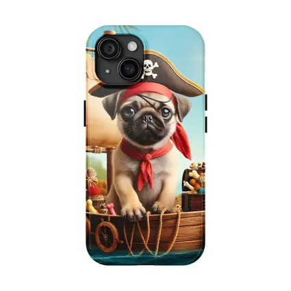 Pug Puppy Pirate Captain On Wooden Boat