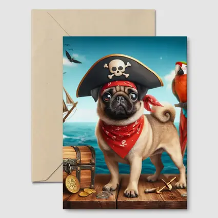 Pug Pirate Dog Treasure Chest Ocean Adventure