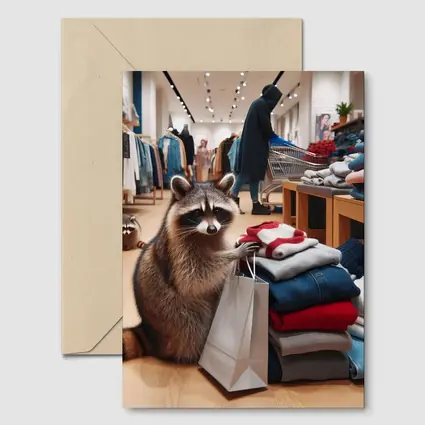 Raccoon Shopping In Clothing Store