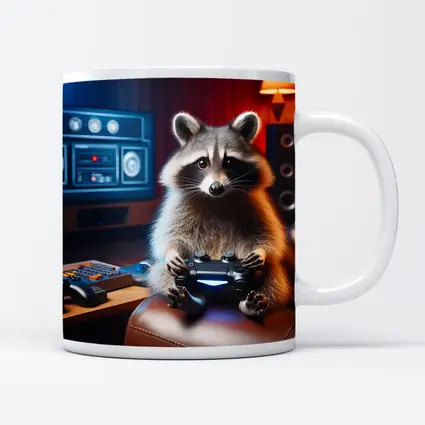 Raccoon Gamer Playing Controller in Gaming Room