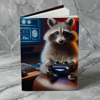 Raccoon Gamer Playing Controller in Gaming Room