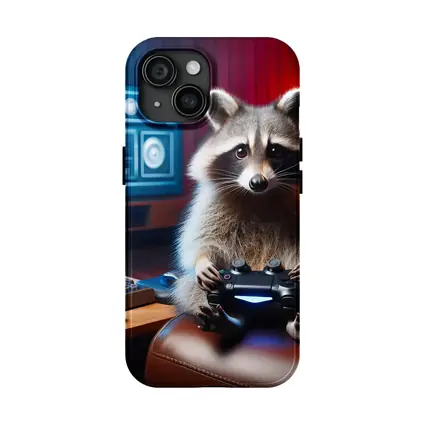 Raccoon Gamer Playing Controller in Gaming Room