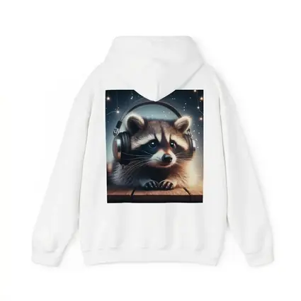 Raccoon Wearing Headphones Starry Night Background