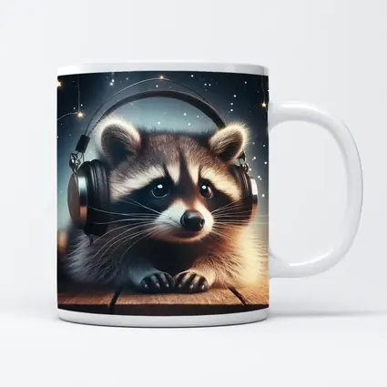 Raccoon Wearing Headphones Starry Night Background