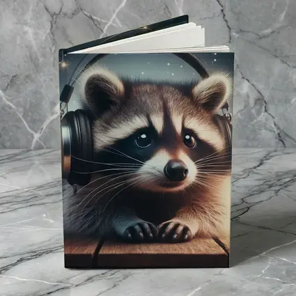 Raccoon Wearing Headphones Starry Night Background