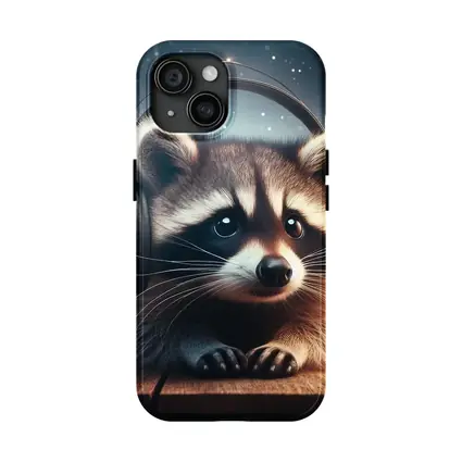 Raccoon Wearing Headphones Starry Night Background