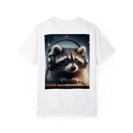 Raccoon Wearing Headphones Starry Night Background