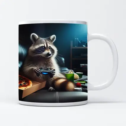 Raccoon Gaming With Pizza Night Scene