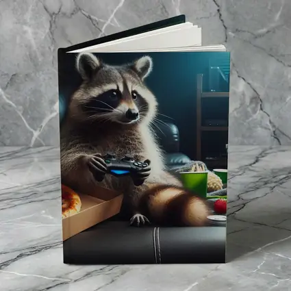 Raccoon Gaming With Pizza Night Scene