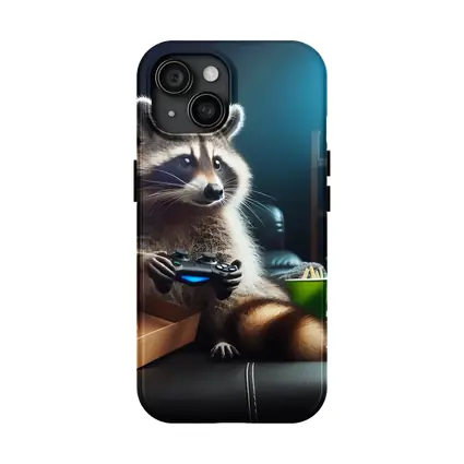 Raccoon Gaming With Pizza Night Scene