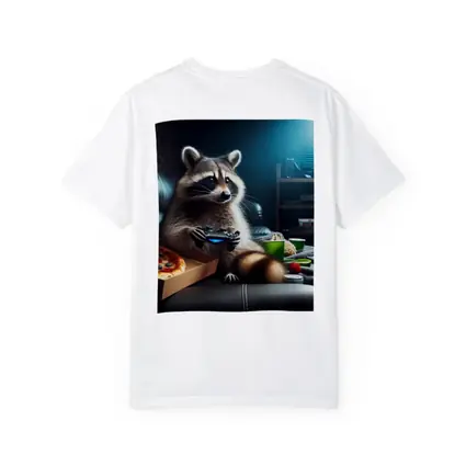 Raccoon Gaming With Pizza Night Scene