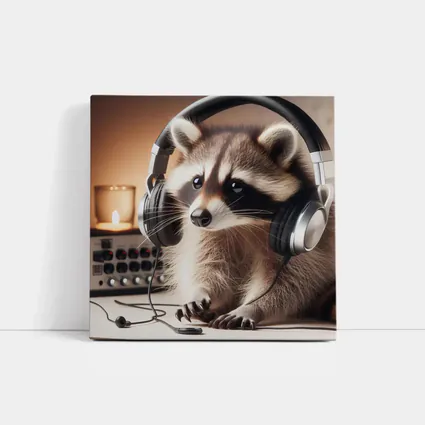 Raccoon Wearing Headphones Music Studio Setting