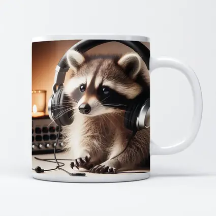 Raccoon Wearing Headphones Music Studio Setting