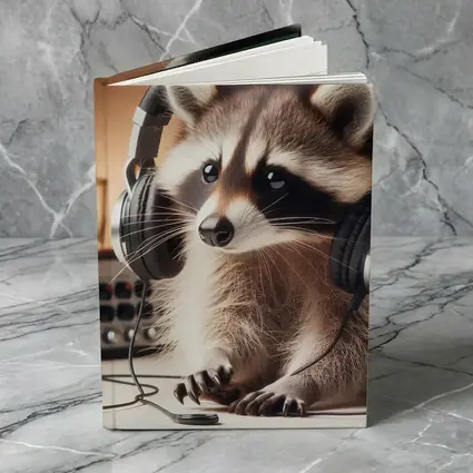 Raccoon Wearing Headphones Music Studio Setting