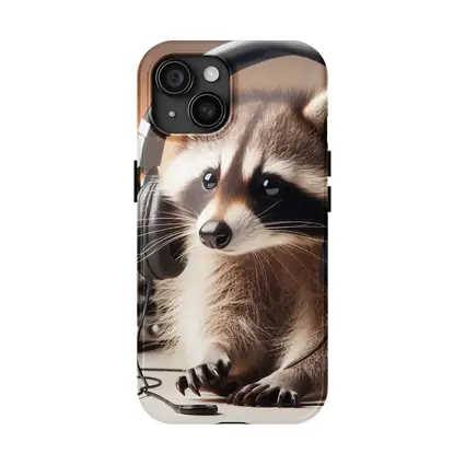Raccoon Wearing Headphones Music Studio Setting