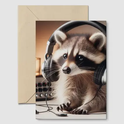 Raccoon Wearing Headphones Music Studio Setting