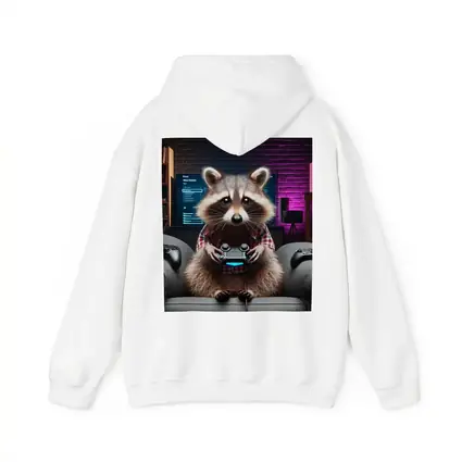 Raccoon Gamer Playing Console in Neon Room