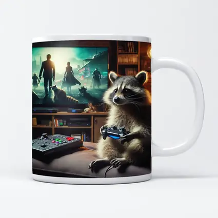Raccoon Gaming Controller Cozy Living Room