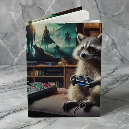 Raccoon Gaming Controller Cozy Living Room
