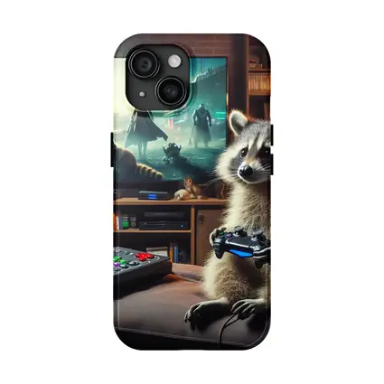 Raccoon Gaming Controller Cozy Living Room