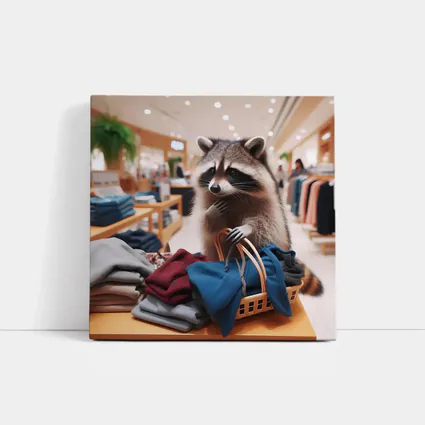 Raccoon Shopping in Clothing Store