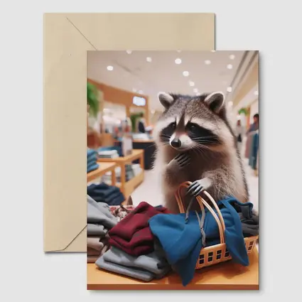 Raccoon Shopping in Clothing Store