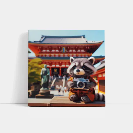 Raccoon Tourist Holding Camera Japanese Temple