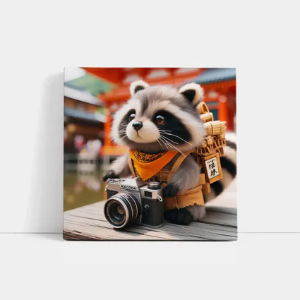 Raccoon Tourist With Camera Japanese Temple