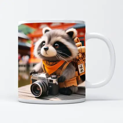 Raccoon Tourist With Camera Japanese Temple