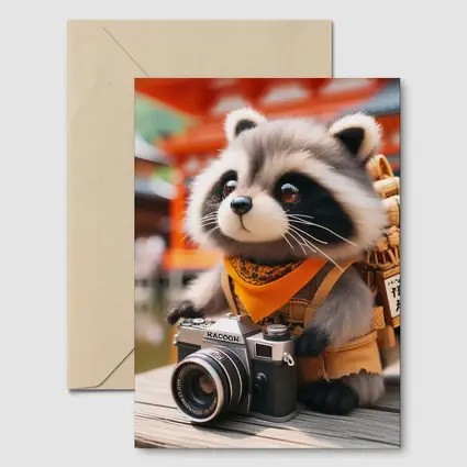 Raccoon Tourist With Camera Japanese Temple