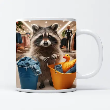 Raccoon Shopping With Buckets In Store
