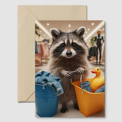 Raccoon Shopping With Buckets In Store
