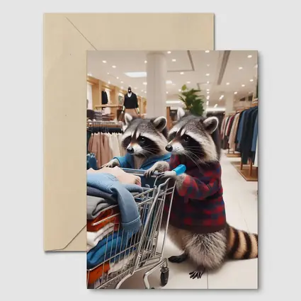 Raccoons Shopping In Clothing Store