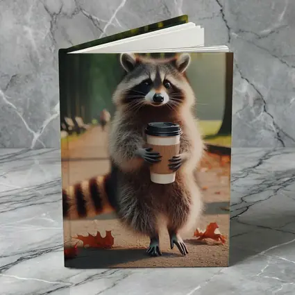 Raccoon Holding Coffee Cup Autumn Park