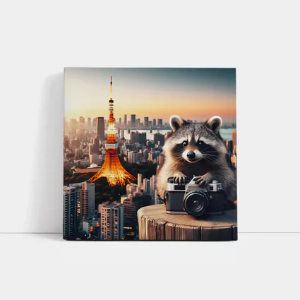 Raccoon Photographer Tokyo Tower Skyline Sunset