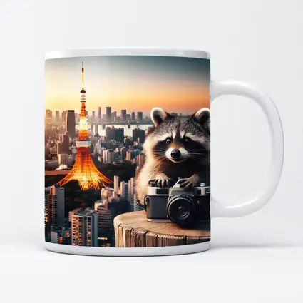 Raccoon Photographer Tokyo Tower Skyline Sunset