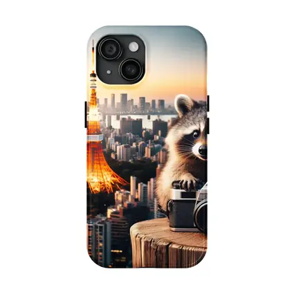 Raccoon Photographer Tokyo Tower Skyline Sunset