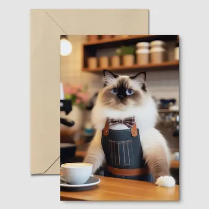Ragdoll Cat Barista Coffee Shop Scene
