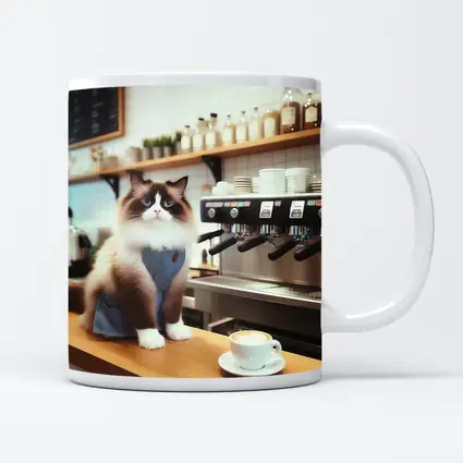 Ragdoll Cat Barista in Coffee Shop