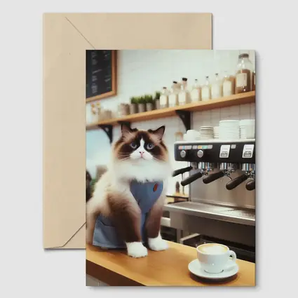 Ragdoll Cat Barista in Coffee Shop