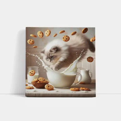 Ragdoll Cat Splashing Milk With Cookies