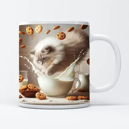 Ragdoll Cat Splashing Milk With Cookies