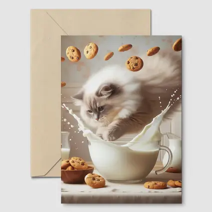 Ragdoll Cat Splashing Milk With Cookies