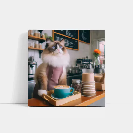 Ragdoll Cat Barista Working In Coffee Shop