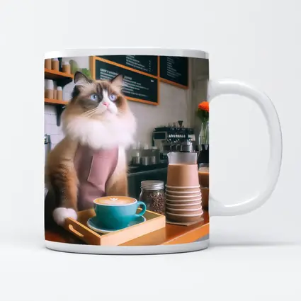 Ragdoll Cat Barista Working In Coffee Shop