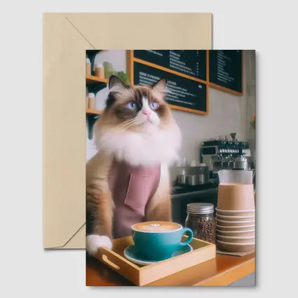 Ragdoll Cat Barista Working In Coffee Shop
